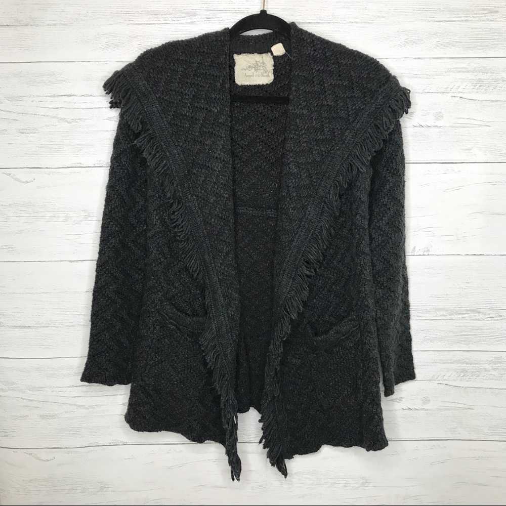 Angel of the North Dark Gray Black Fringe Cardigan